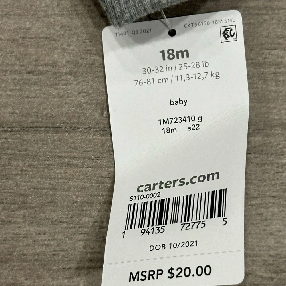 Carters 18 Mo Months 1 Piece Baby Long Sleeve Onesie Bodysuit Olive Green Jumper